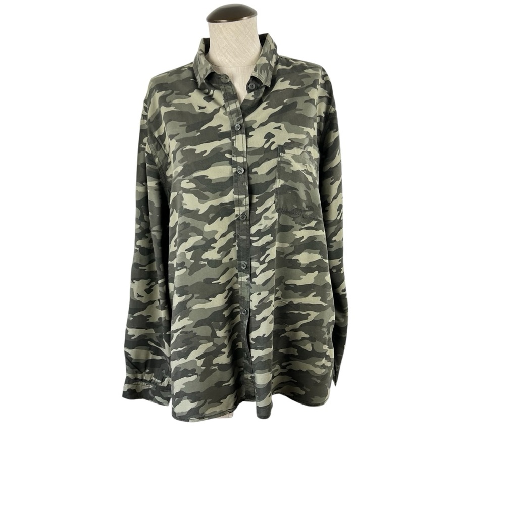Beach Lunch Lounge Womens Camo Long Sleeve Button Down Blouse XL